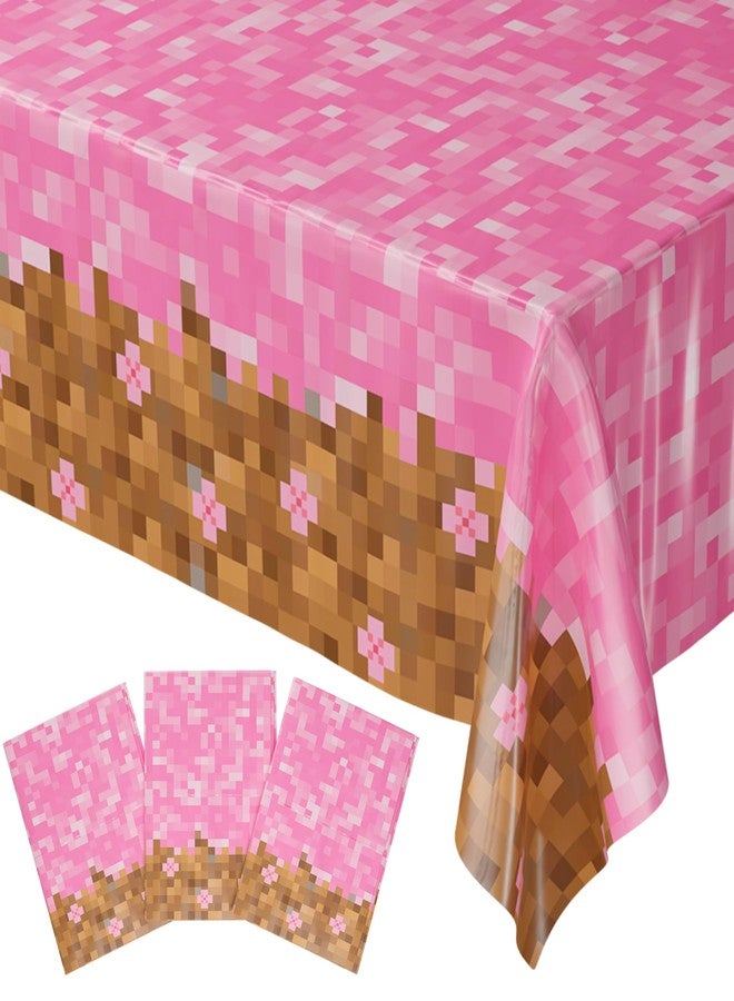 Blue Orchards Pixel Flower Table Cover (Pack of 3) - Girl Gamer Party Decorations, Gamer Birthday Tablecloth for Girls, Girls Birthday Party Supplies, Pixel Miner Party - Image 1