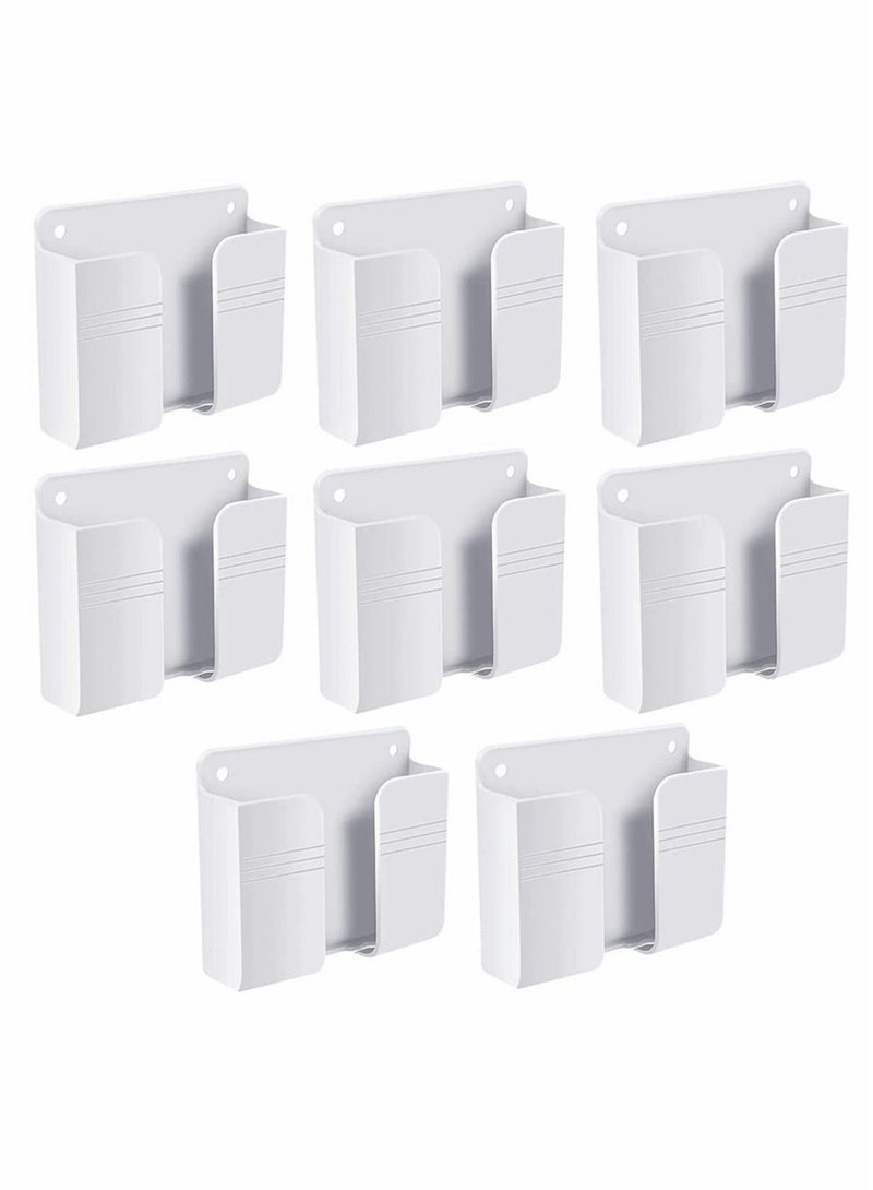 Excefore 8 Pieces Wall Mount Phone Holder, Adhesive Remote Control Storage Box Wall Mount Charging Phone Stand Holder Adhesive Non Slip Media Organizer Storage Box for Bedroom Kitchen Bathroom (White) - Image 1