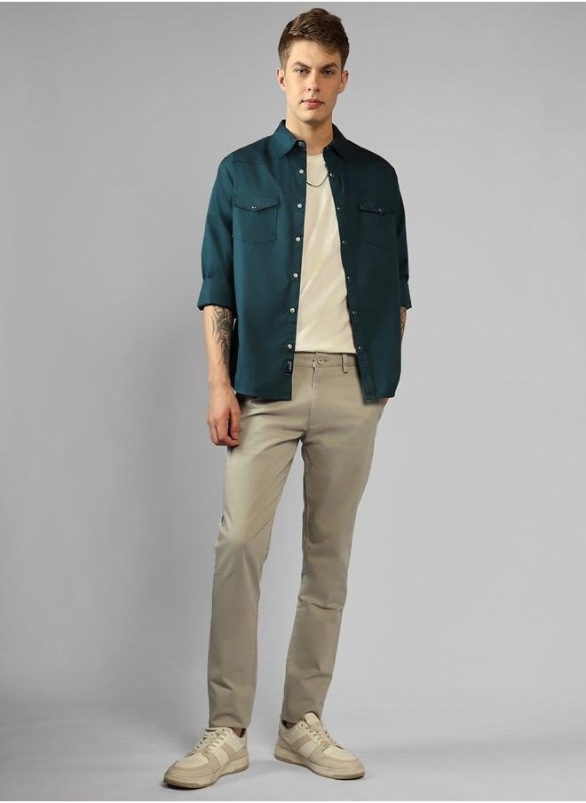 Dennis Lingo Regular Fit Teal Blue Cotton Casual Shirt  - Image 1