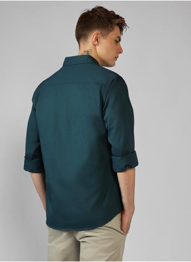 Dennis Lingo Regular Fit Teal Blue Cotton Casual Shirt  - Image 5