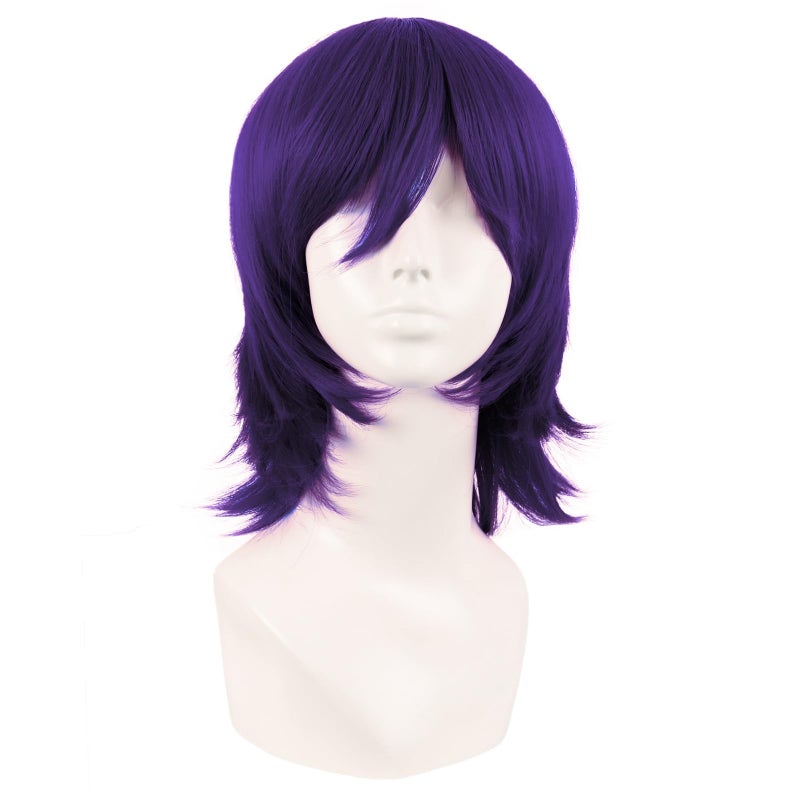 MapofBeauty 14 Inch35 cm Short Cosplay Wolf Tail Synthetic Side Bangs Party Wig Dark Purple