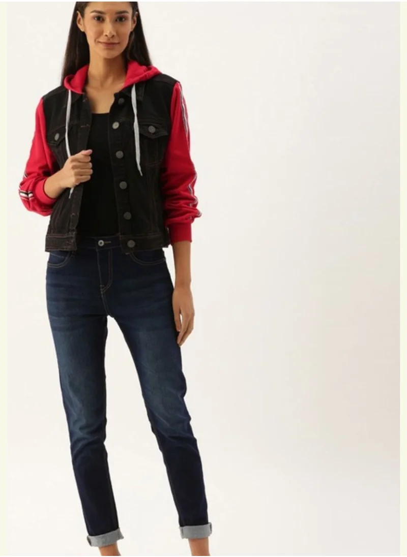Campus Sutra Stylish Color block Jeans Jacket