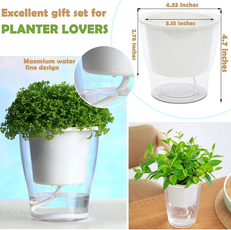 DeELF Outlet 5-Pack 4.3 Inches Clear Self-watering Pots Small African Violet Planters Plastic Plant Pots Wicking Flower Pots for Indoor Plants, Herbs, African Violet, Ocean Spider Plant, Orchid Pot, Garden Pots - Image 3