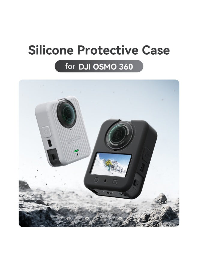 aMagisn مناسب لكاميرا الحركة DJI Osmo360 البانورامية — غطاء سيليكون كامل للجسم والعدسة مع فتحات دقيقة وسهولة الوصول للبطارية، مزود بحبل للعنق(أسود) - Image 2