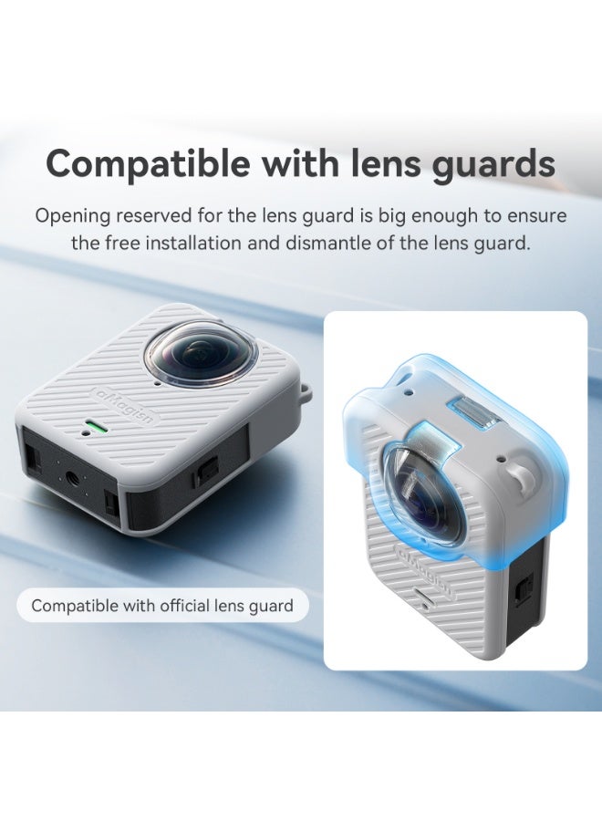 aMagisn مناسب لكاميرا الحركة DJI Osmo360 البانورامية — غطاء سيليكون كامل للجسم والعدسة مع فتحات دقيقة وسهولة الوصول للبطارية، مزود بحبل للعنق(أسود) - Image 5