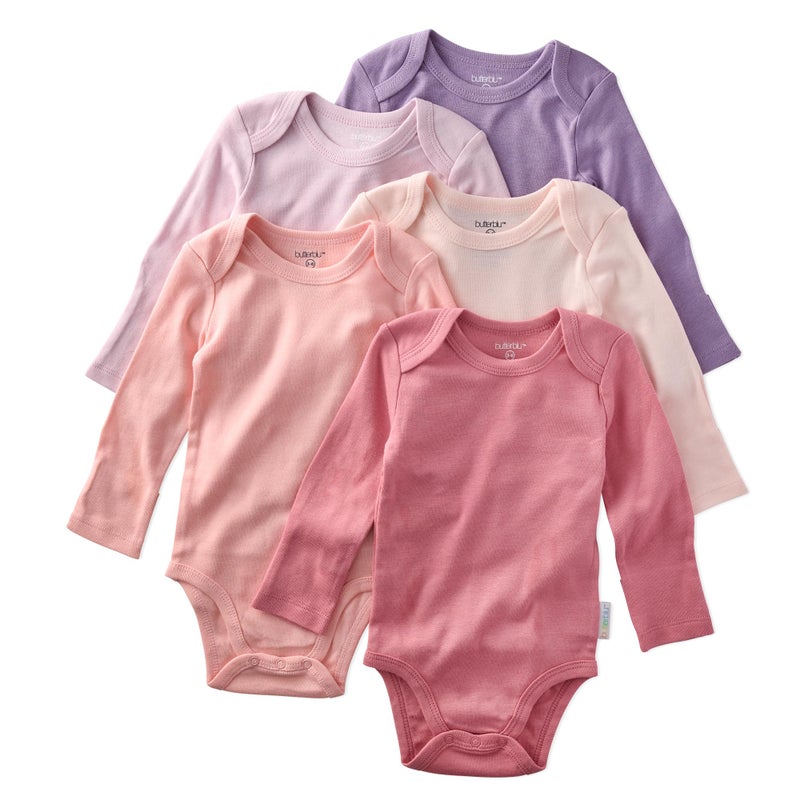 Butterblu Blake 5-Pack Long Sleeve Bodysuitsâ€‹ 100% Organic Cotton Baby Boys & Girls, Pink, 3-6 Months - Image 1