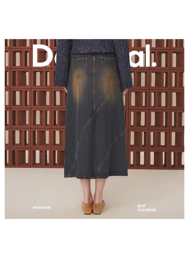 DESIGUAL denim A-line Deconstructed Pocket Washed Midi Skirt - Image 5