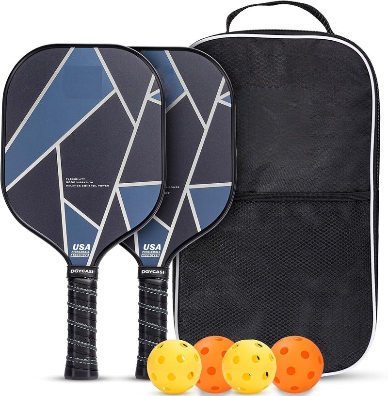 Pickleball Paddles Set of 2 or 4, USAPA Approved Pickleball Paddles Set with 4 Pickle Balls and Carry Bag, Carbon Fibre Grey Rackets 2 Pack Gifts for Beginners&Pros