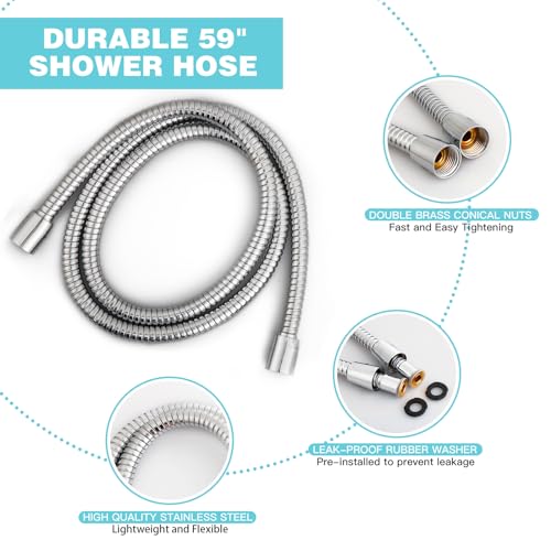 JDO 6-Setting Shower Head with Handheld, JDO High Pressure Hand held Shower Head, 4.7 Inch Chrome Detachable Showerhead Set with 59 Inch Stainless Steel Hose and Adjustable Showerhead Holder - Image 5