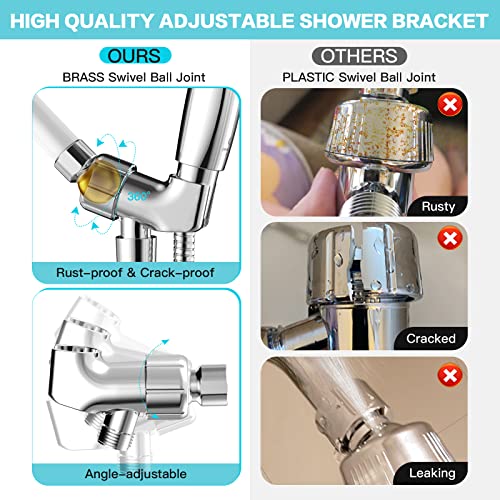 JDO 6-Setting Shower Head with Handheld, JDO High Pressure Hand held Shower Head, 4.7 Inch Chrome Detachable Showerhead Set with 59 Inch Stainless Steel Hose and Adjustable Showerhead Holder - Image 4