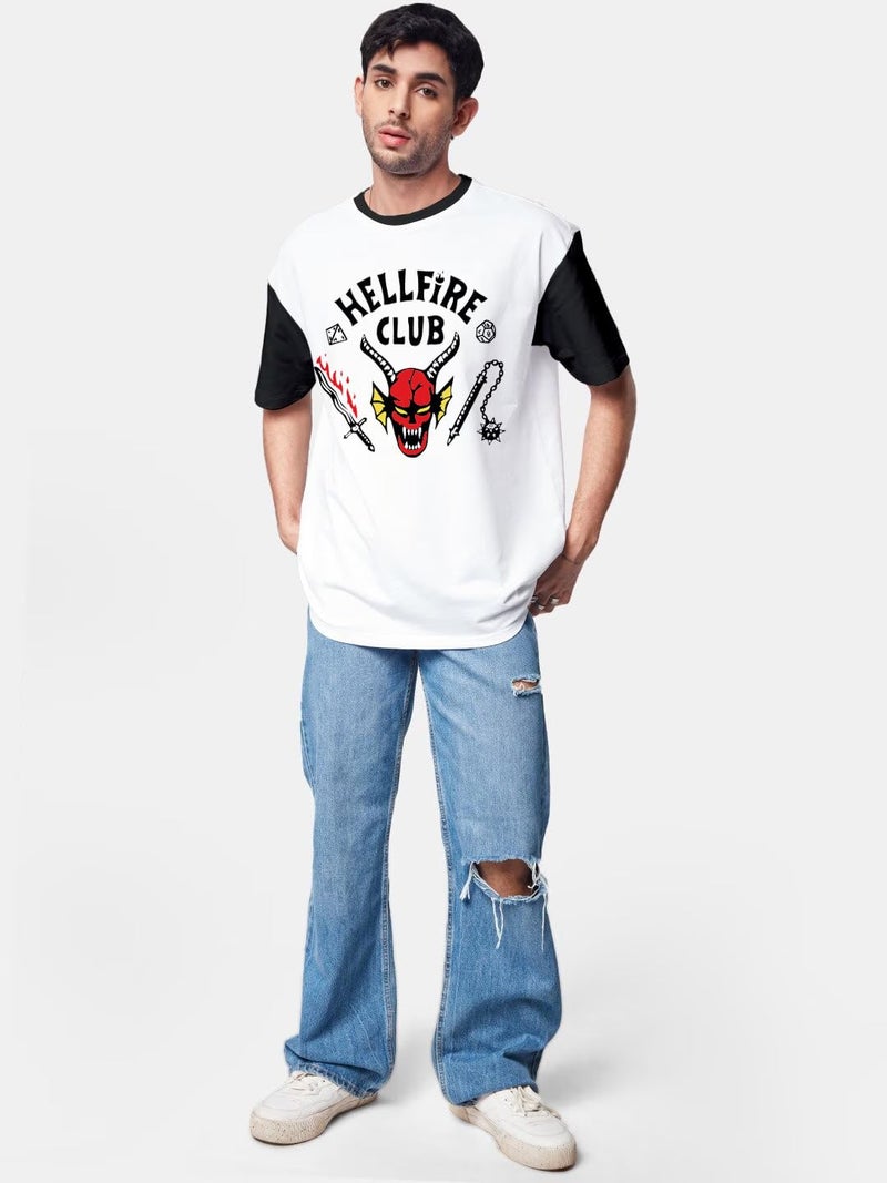 crazymonk Hellfire Club Oversized T-Shirt- White- L - Image 3