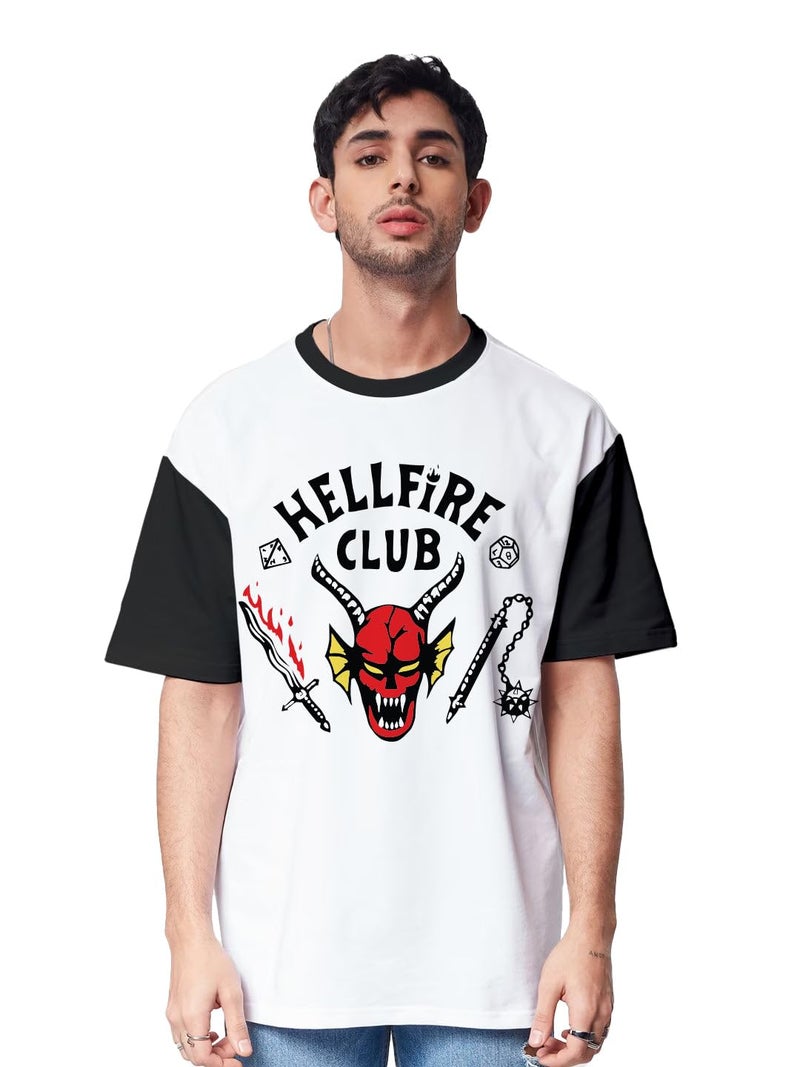 crazymonk Hellfire Club Oversized T-Shirt- White- L - Image 1