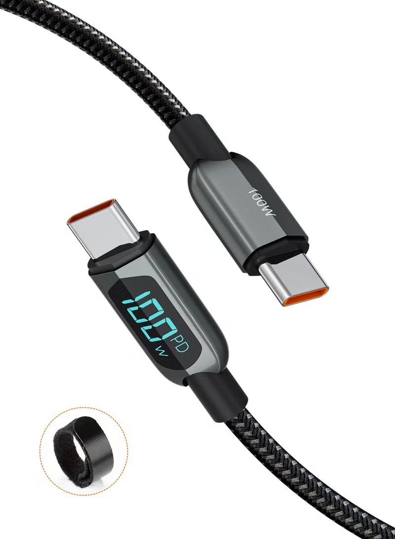 كابل كرييشن كابل USB C إلى USB C بطول 3.3 قدم، PD 100 وات مع شاشة LED، كابل USB C مضفر، شحن سريع في الوقت الفعلي لأجهزة iPad Air وPro وMacBook Pro وGalaxy S23/S22/S21 وPixel Steam Deck وPS5، بطول 1 متر، أسود - Image 1