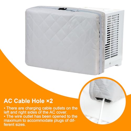 Demao Grey Window AC Covers for Inside, 21" × 15"× 3.5" Heavy Duty Cotton Padding, Keep Warm&Dust Proof Window AC Unit Protector for All Seasons，Universal Fit with Drawstring & Adjustable Strap - Image 4