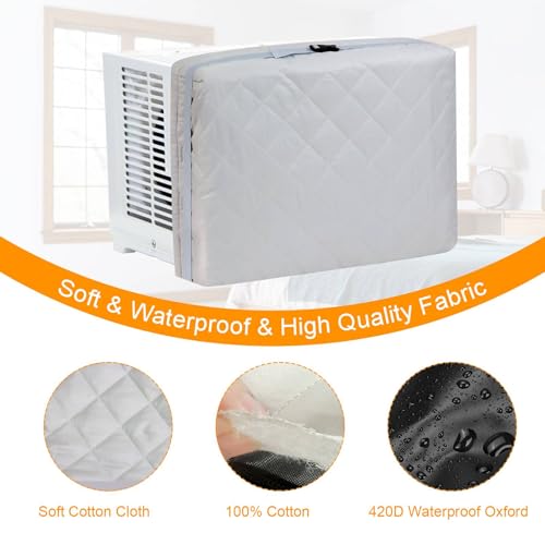 Demao Grey Window AC Covers for Inside, 21" × 15"× 3.5" Heavy Duty Cotton Padding, Keep Warm&Dust Proof Window AC Unit Protector for All Seasons，Universal Fit with Drawstring & Adjustable Strap - Image 3