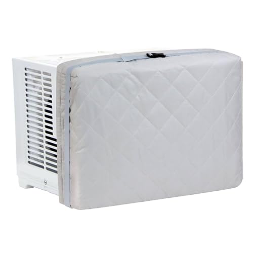 Demao Grey Window AC Covers for Inside, 21" × 15"× 3.5" Heavy Duty Cotton Padding, Keep Warm&Dust Proof Window AC Unit Protector for All Seasons，Universal Fit with Drawstring & Adjustable Strap - Image 1