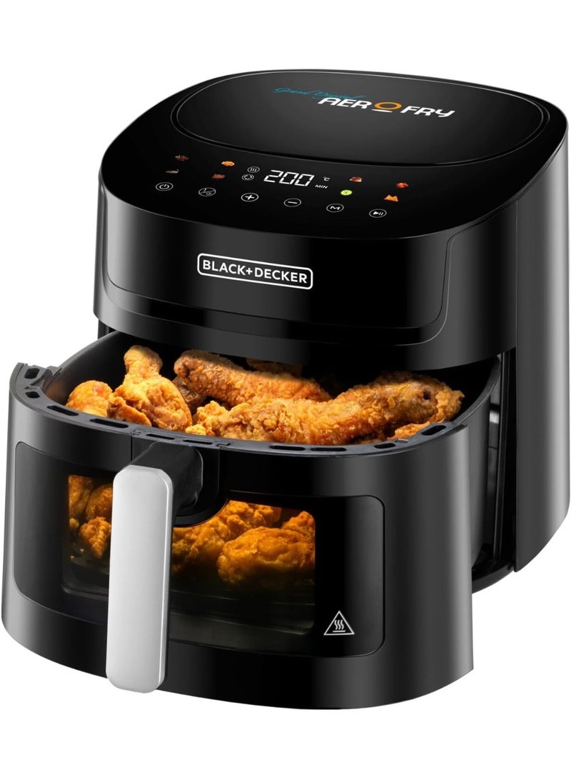 BLACK&DECKER قلاية هوائية رقمية 8 في 1 مع نافذة، سعة كبيرة 7.2 لتر، 1800 واط، تقنية الهواء السريع، شاشة تعمل باللمس LED، وظيفة تجفيف، سلة آمنة للغسل في غسالة الصحون، مقبض بارد الملمس - Image 2