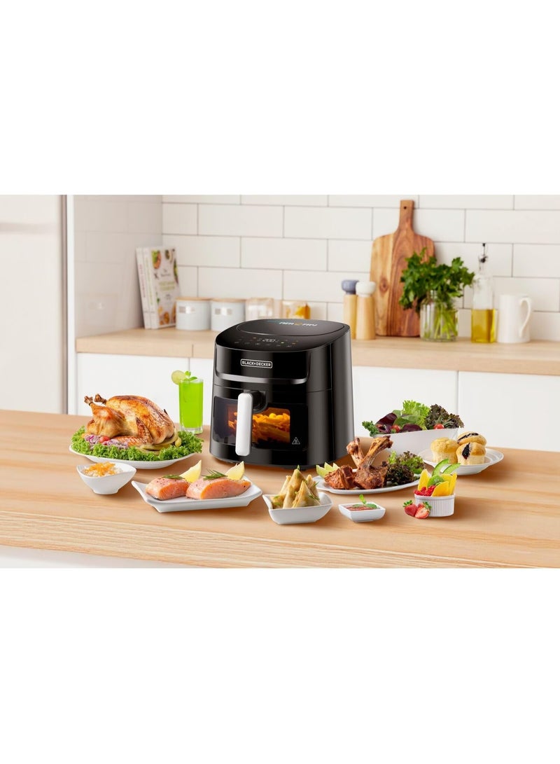 BLACK&DECKER قلاية هوائية رقمية 8 في 1 مع نافذة، سعة كبيرة 7.2 لتر، 1800 واط، تقنية الهواء السريع، شاشة تعمل باللمس LED، وظيفة تجفيف، سلة آمنة للغسل في غسالة الصحون، مقبض بارد الملمس - Image 3