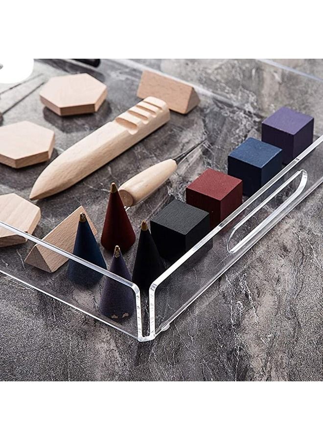 SMARTPOINTS Acrylic Serving Tray with Handles Set of 2 — Clear Decorative Tray for Coffee Table, Ottoman, Vanity, Tea & Storage | 15.2" x 11" Rectangular - Image 2