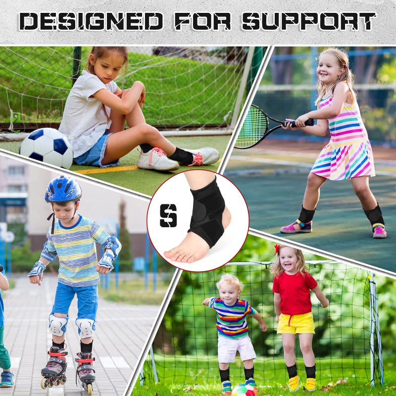 Honoson 2 Pcs Ankle Brace Kids Ankle Support for Sport Sprained Neoprene Breathable Compression Sleeve with Adjustable Wrap for Youth Child Boy Girl Plantar Fasciitis Achilles Tendonitis(Black,S) - Image 5