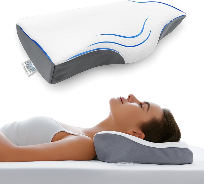 Memory Foam Contour Cervical Pillow for Neck & Shoulder Pain - Grey/White - Image 1