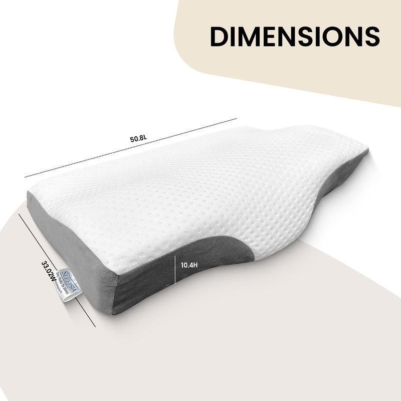 Memory Foam Contour Cervical Pillow for Neck & Shoulder Pain - Grey/White - Image 3