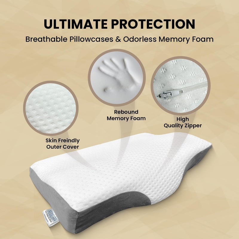 Memory Foam Contour Cervical Pillow for Neck & Shoulder Pain - Grey/White - Image 5