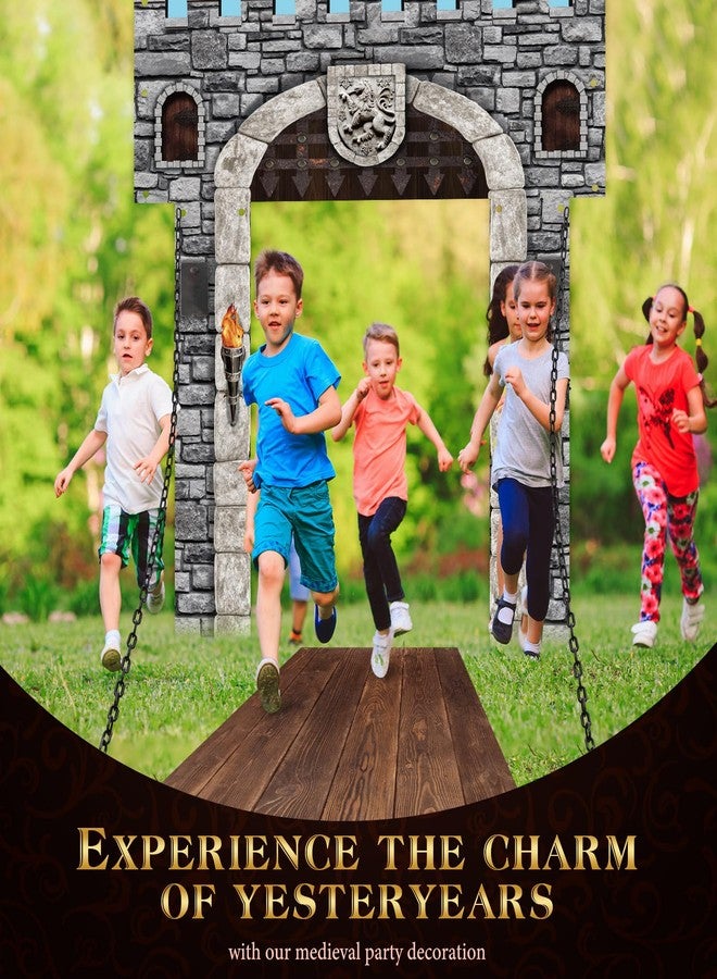 Jingmore 3 Pcs 70 Inch 3D Medieval Castle Door Cover Backdrop 1 Pcs Castle Enchanted Entrance Ground 2 Pcs Stereo Chain Decorations Party Door Window Props Banner Pirate Vampire Knight Party (6 Pcs) - Image 4