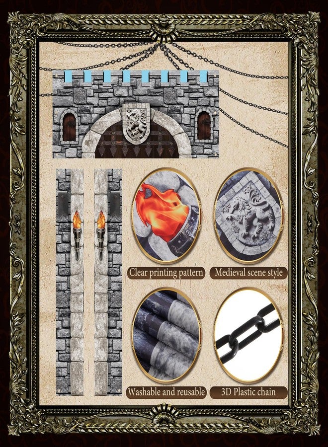 Jingmore 3 Pcs 70 Inch 3D Medieval Castle Door Cover Backdrop 1 Pcs Castle Enchanted Entrance Ground 2 Pcs Stereo Chain Decorations Party Door Window Props Banner Pirate Vampire Knight Party (6 Pcs) - Image 3