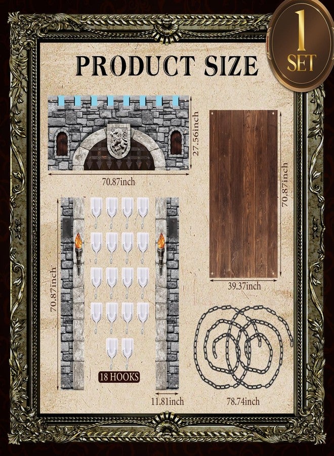 Jingmore 3 Pcs 70 Inch 3D Medieval Castle Door Cover Backdrop 1 Pcs Castle Enchanted Entrance Ground 2 Pcs Stereo Chain Decorations Party Door Window Props Banner Pirate Vampire Knight Party (6 Pcs) - Image 2