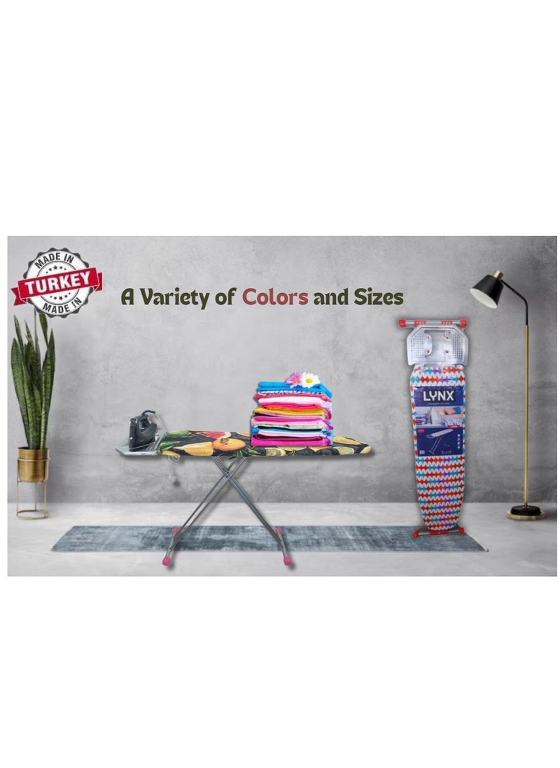 Turkish Ironing Board Multiple Color - 33x113cm with Steam Iron Rest, Heat Resistant, Modern Lightweight Ironing Board with Locking System and Adjustable Height LY115