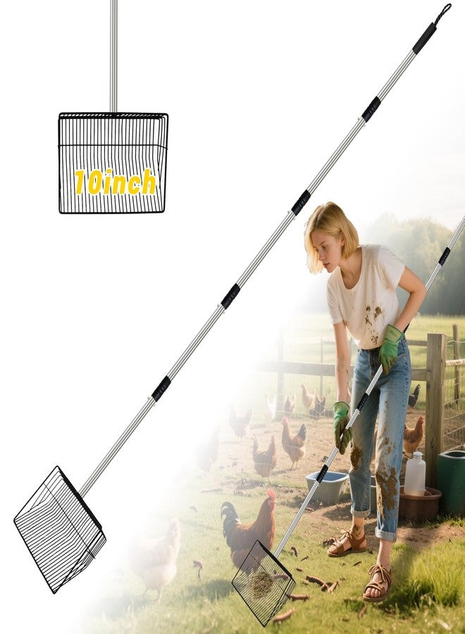 ZmingTek Metal Chicken Poop Scooper, 5-in-1 Detachable Chicken Coop Scoop Rake, Long Stainless Steel Handle, Chicken Litter Scoop Sifting Shovel Chicken Coop Scooper for Sand (10inch Large) - Image 1
