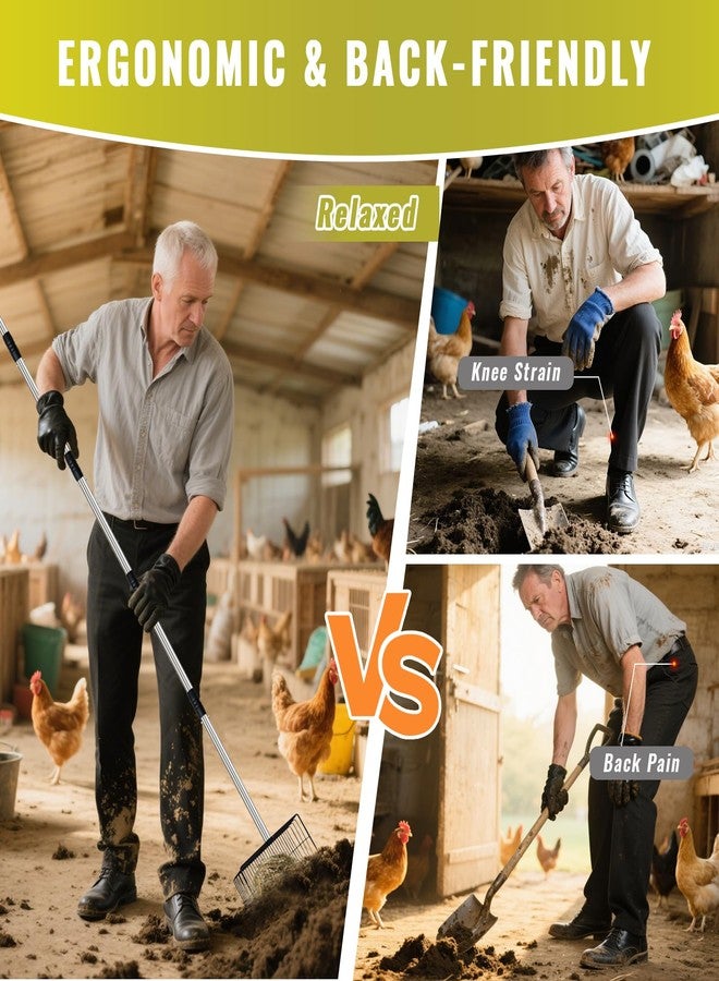 ZmingTek Metal Chicken Poop Scooper, 5-in-1 Detachable Chicken Coop Scoop Rake, Long Stainless Steel Handle, Chicken Litter Scoop Sifting Shovel Chicken Coop Scooper for Sand (10inch Large) - Image 3
