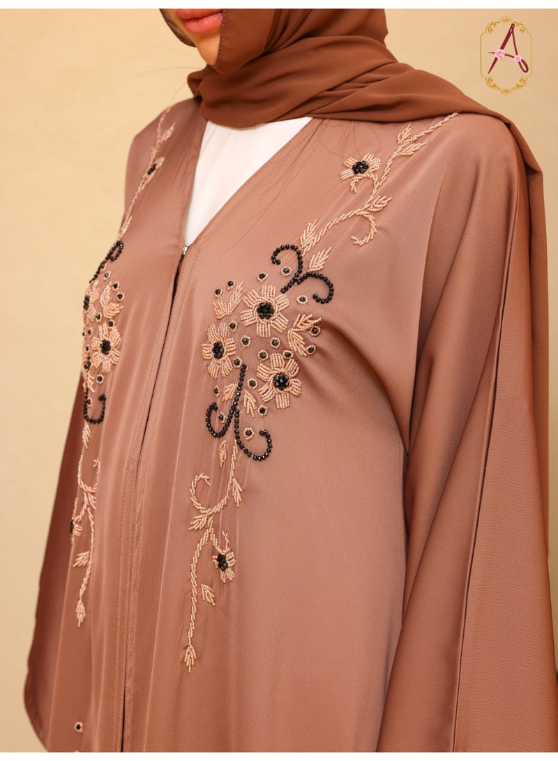 عباية موكا ملكي بتطريز يدوي - مجموعة فاخرة - Image 3