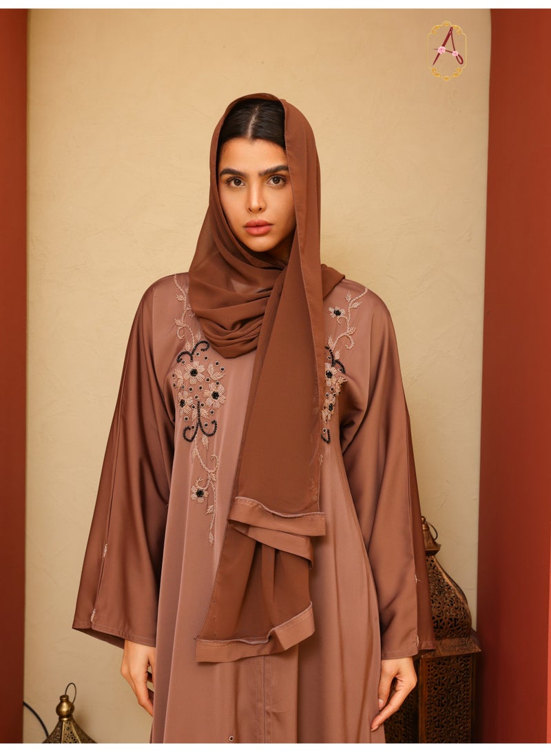 عباية موكا ملكي بتطريز يدوي - مجموعة فاخرة - Image 2