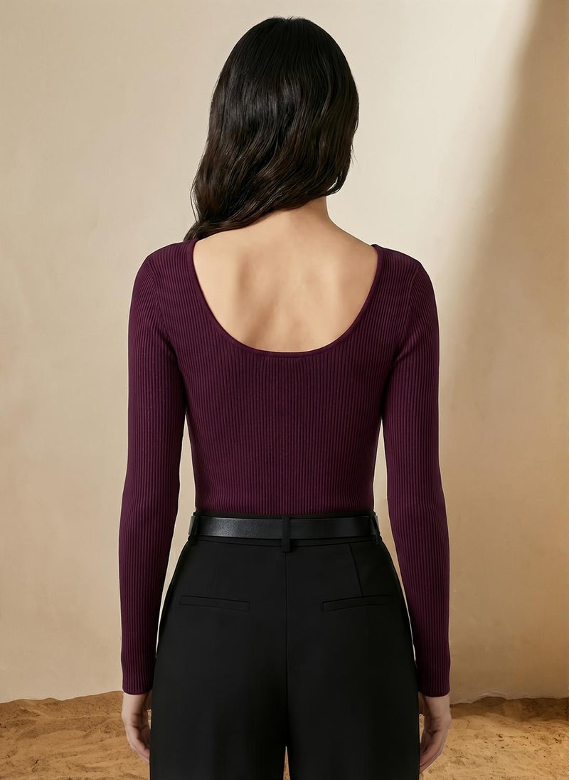 جلو باص بلوزة نسائية بأكمام طويلة وياقة واسعة مزينة بأزرار ومضلعة - Image 4