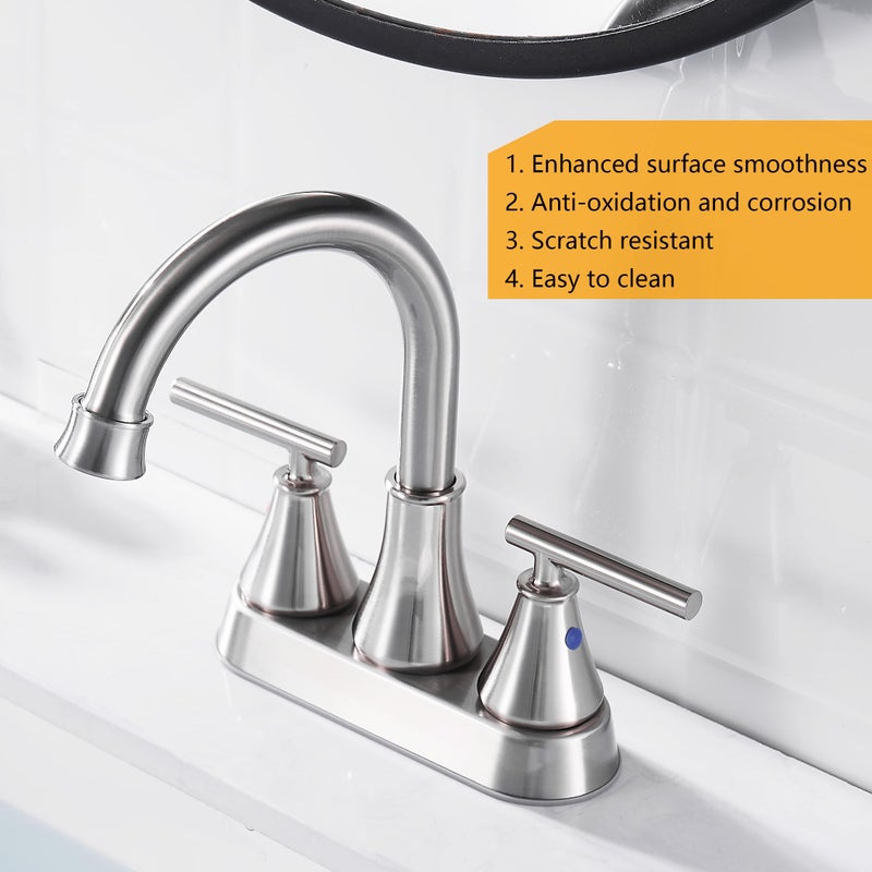 Fransiton Bathroom Sink Faucet 4 Inch 2 Handle Centerset Brushed Nickel Lead-Free Modern Bathroom Faucet Vanity Faucet with Pop-up Drain Stopper and Supply Hoses - Image 4