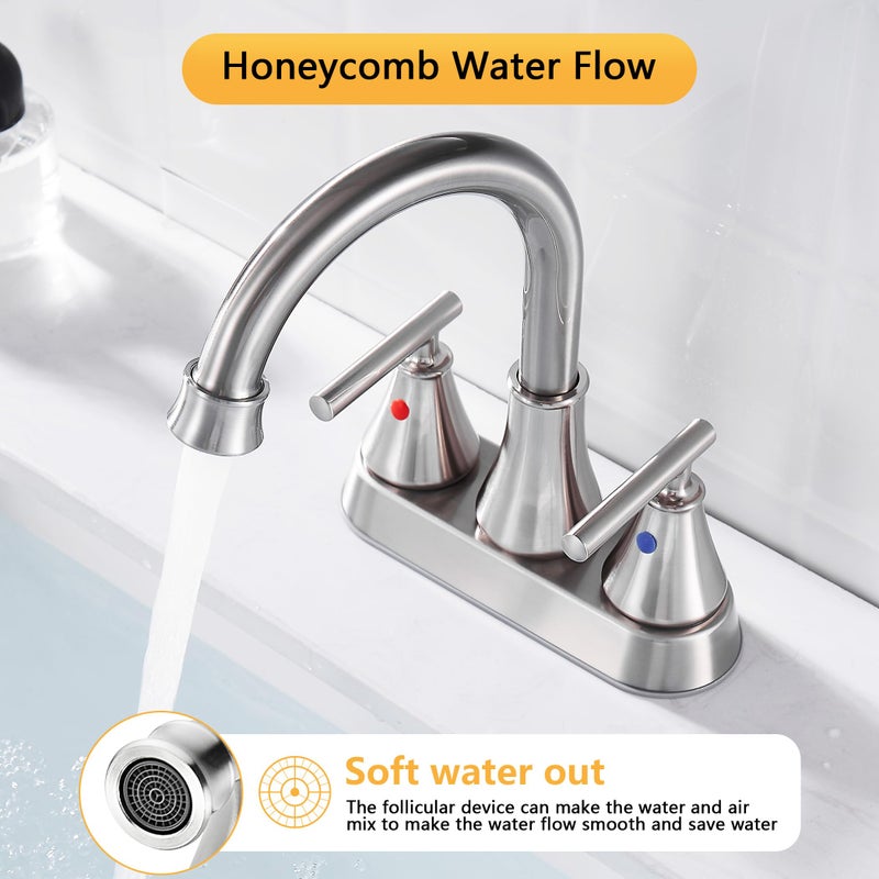Fransiton Bathroom Sink Faucet 4 Inch 2 Handle Centerset Brushed Nickel Lead-Free Modern Bathroom Faucet Vanity Faucet with Pop-up Drain Stopper and Supply Hoses - Image 5
