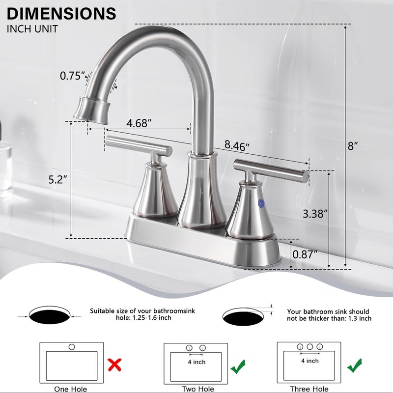 Fransiton Bathroom Sink Faucet 4 Inch 2 Handle Centerset Brushed Nickel Lead-Free Modern Bathroom Faucet Vanity Faucet with Pop-up Drain Stopper and Supply Hoses - Image 3