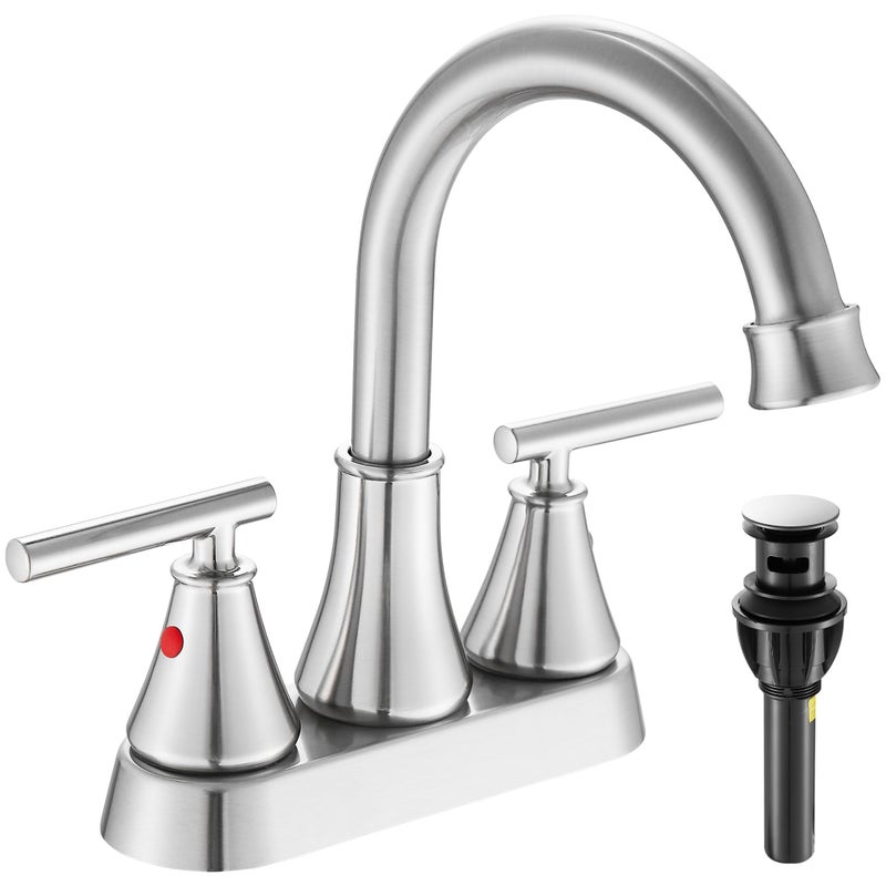 Fransiton Bathroom Sink Faucet 4 Inch 2 Handle Centerset Brushed Nickel Lead-Free Modern Bathroom Faucet Vanity Faucet with Pop-up Drain Stopper and Supply Hoses - Image 1