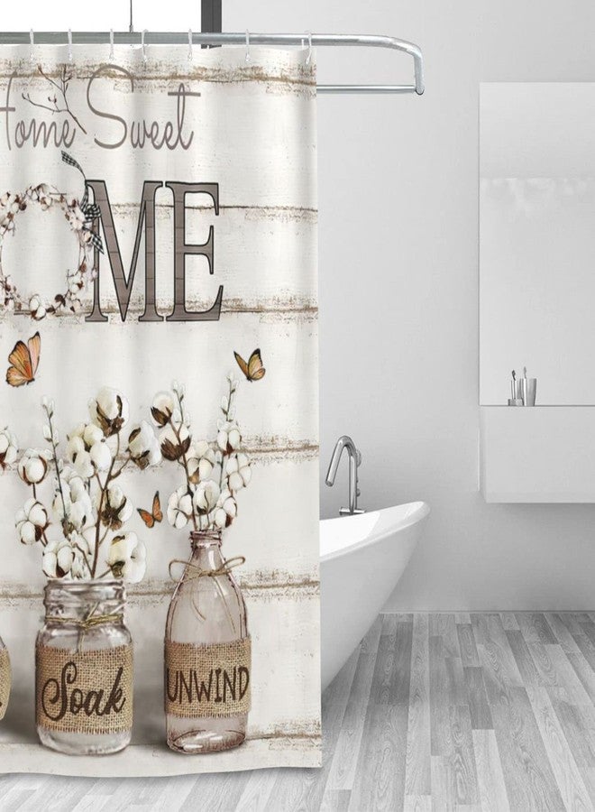 Tijuboni Farmhouse Shower Curtain Cotton Flowers Shower Curtains for Neutral Country Bathroom Decor Rustic Shower Curtain Set Waterproof Polyester Fabric 60 x 72 Inch - Image 2