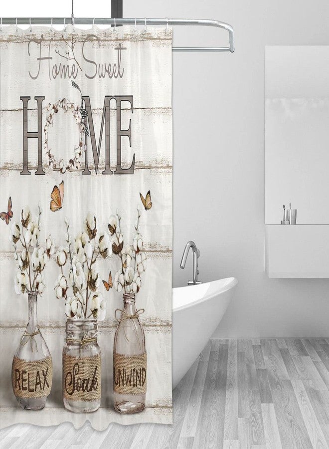 Tijuboni Farmhouse Shower Curtain Cotton Flowers Shower Curtains for Neutral Country Bathroom Decor Rustic Shower Curtain Set Waterproof Polyester Fabric 60 x 72 Inch - Image 3