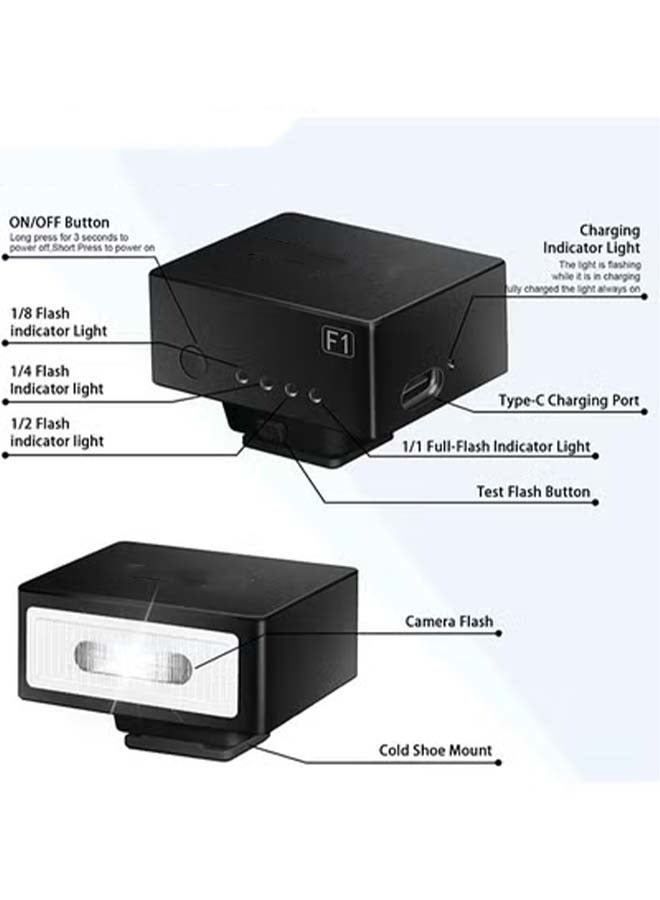 F1 Mini Camera Flash Camera Flash Speedlite for Ricoh (GR3/GR3X,etc.) Nikon/Canon/Fuji,Digital Film Cameras,Mini hot Shoe Flash for DSLR Camera（Not Compatible for Sony ZV-1F.  - Image 2