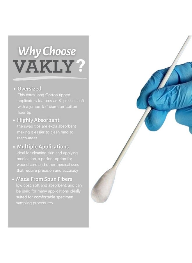 Vakly Large Oversized Swabs [Pack of 100] Extra-long 8" Cotton Tipped Applicators with Extra Large 1/2" Diameter Swab - Non-sterile - Long Plastic Shaft  - Image 3