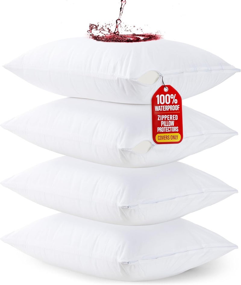 Utopia Bedding Waterproof Zippered Pillow Protectors Standard Size  50 x 75 cm  Pack of 4  Anti Bed Bug and Dust Mite Proof Pillow Encasement