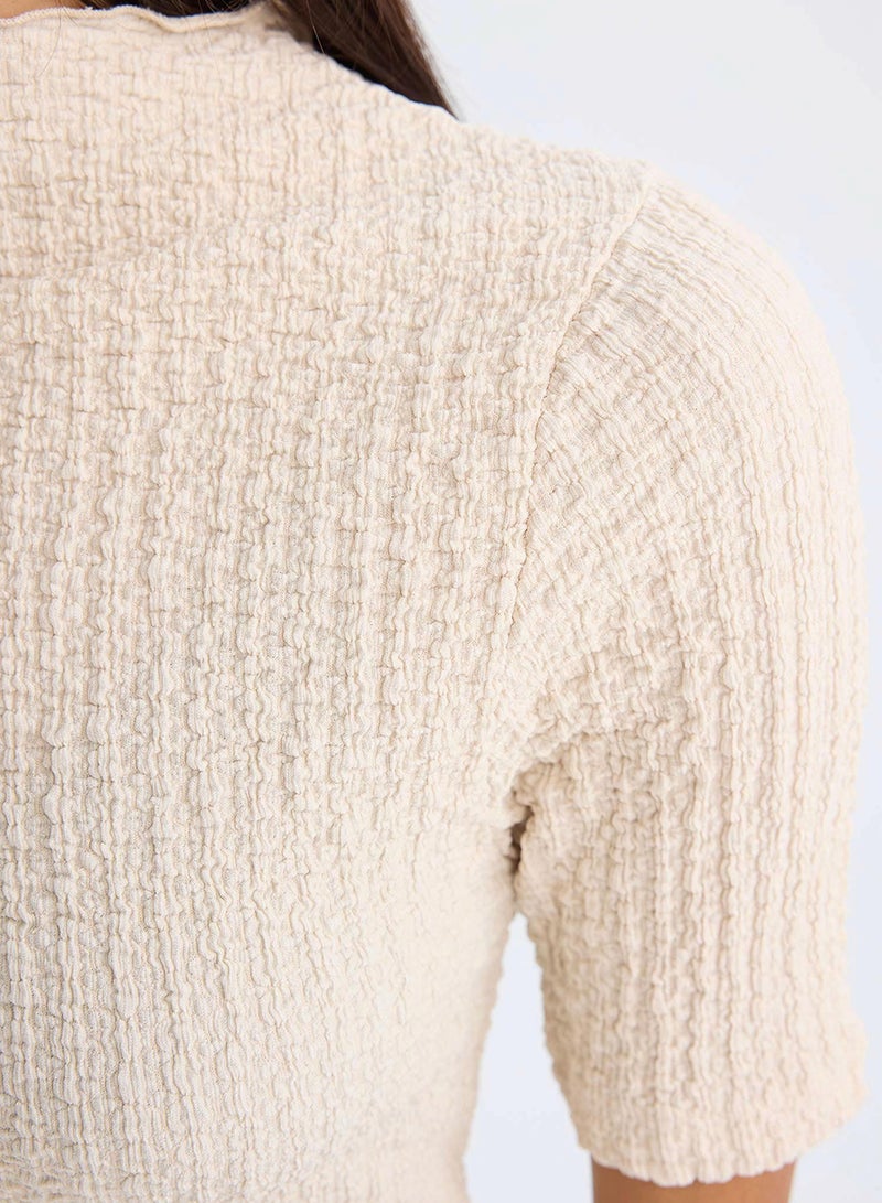 DeFacto Slim Fit Half Turtleneck Crinkle Short Sleeve T-Shirt  - Image 3
