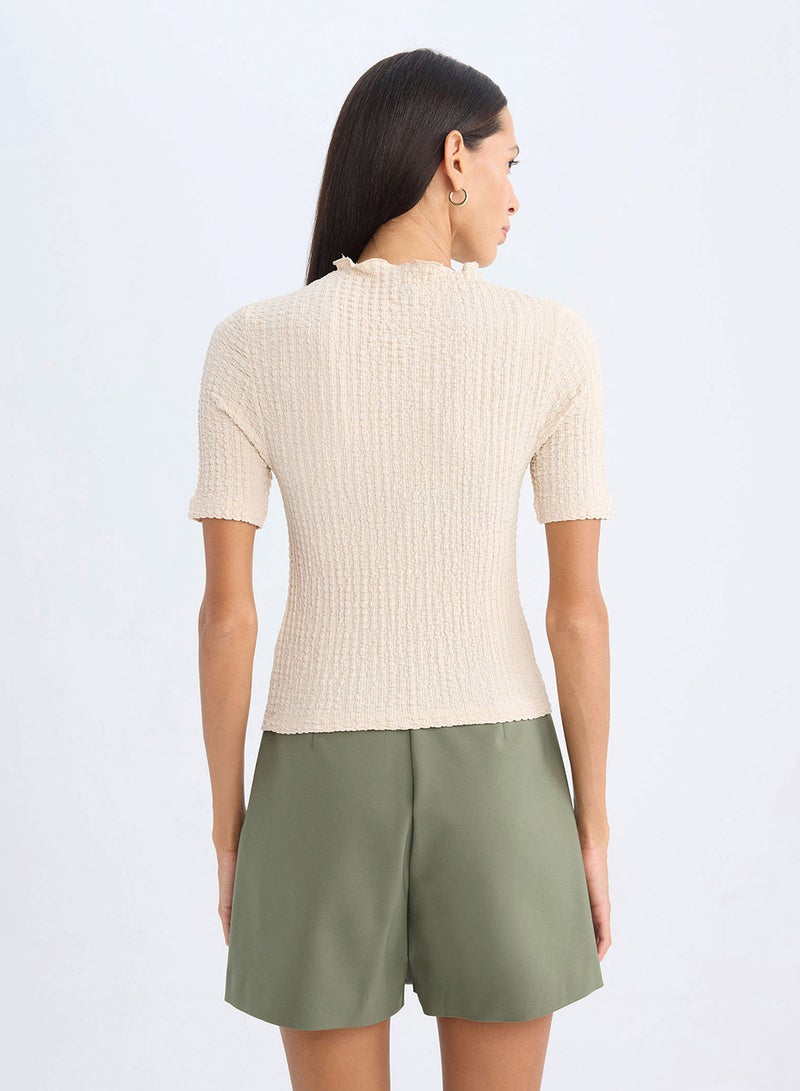 DeFacto Slim Fit Half Turtleneck Crinkle Short Sleeve T-Shirt  - Image 2