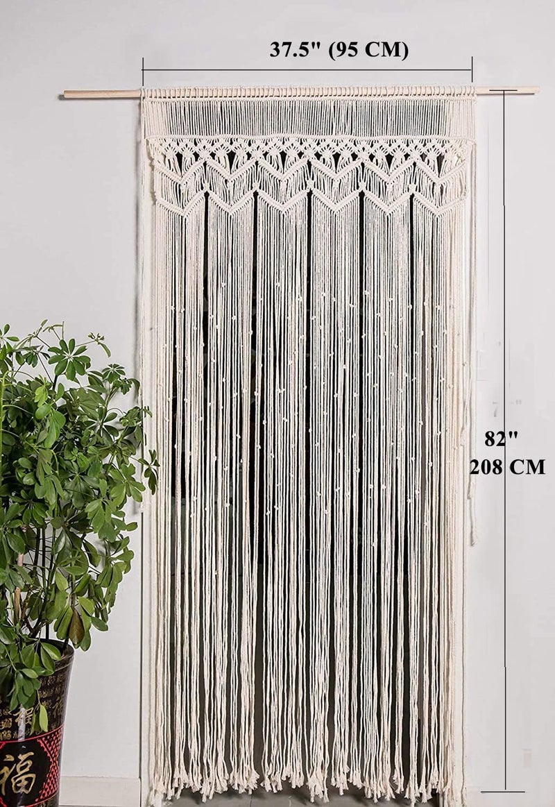 Hysunland Macrame Closet Door Curtain - Handmade Cotton Rope Boho Curtain for Bedroom, Closet, Room Divider, Light Filtering for Cafe, Kitchen, Living Room (37.5" x 82.6",Ivory) - Image 3
