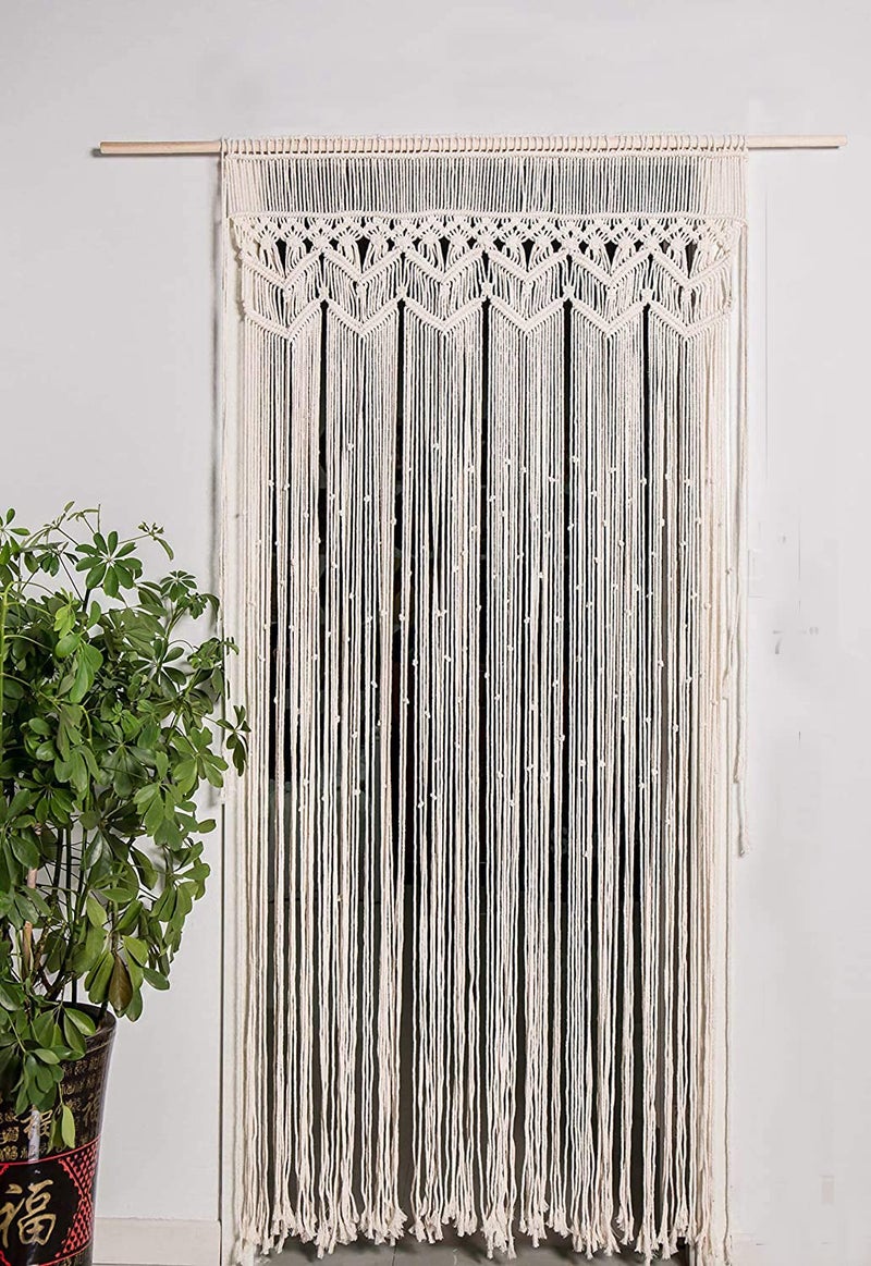 Hysunland Macrame Closet Door Curtain - Handmade Cotton Rope Boho Curtain for Bedroom, Closet, Room Divider, Light Filtering for Cafe, Kitchen, Living Room (37.5" x 82.6",Ivory) - Image 1