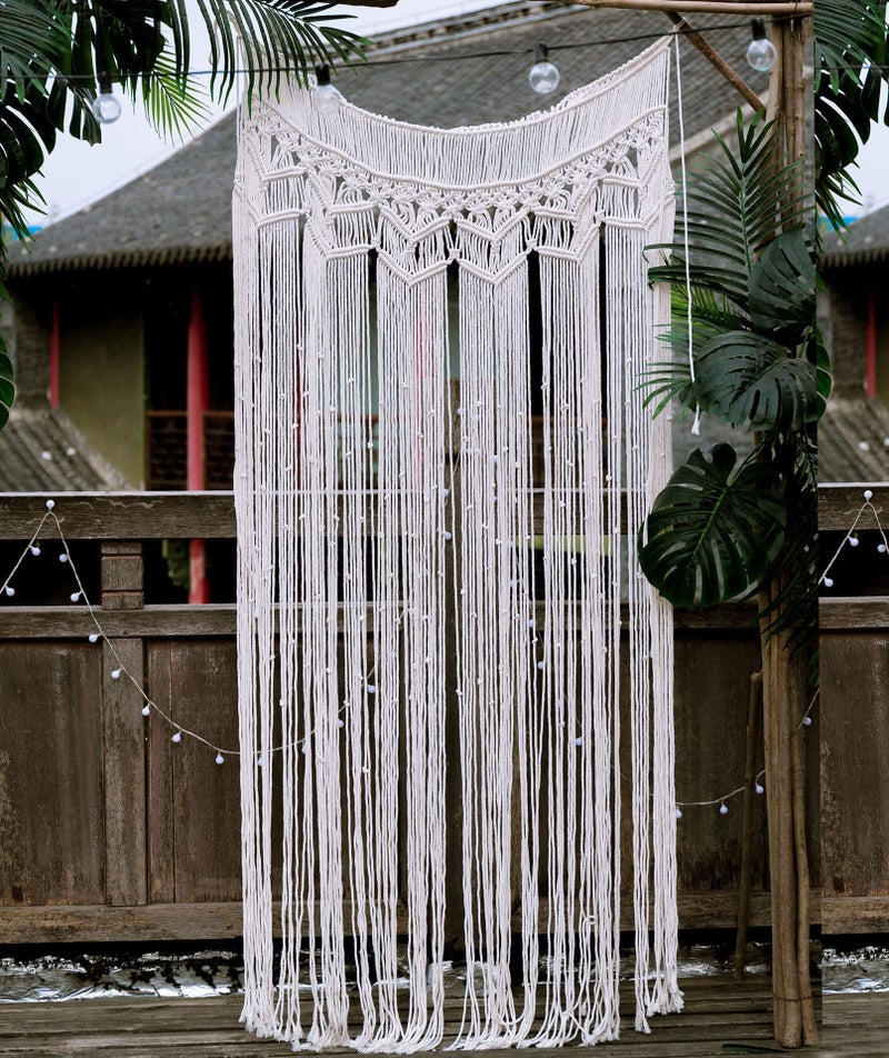Hysunland Macrame Closet Door Curtain - Handmade Cotton Rope Boho Curtain for Bedroom, Closet, Room Divider, Light Filtering for Cafe, Kitchen, Living Room (37.5" x 82.6",Ivory) - Image 2